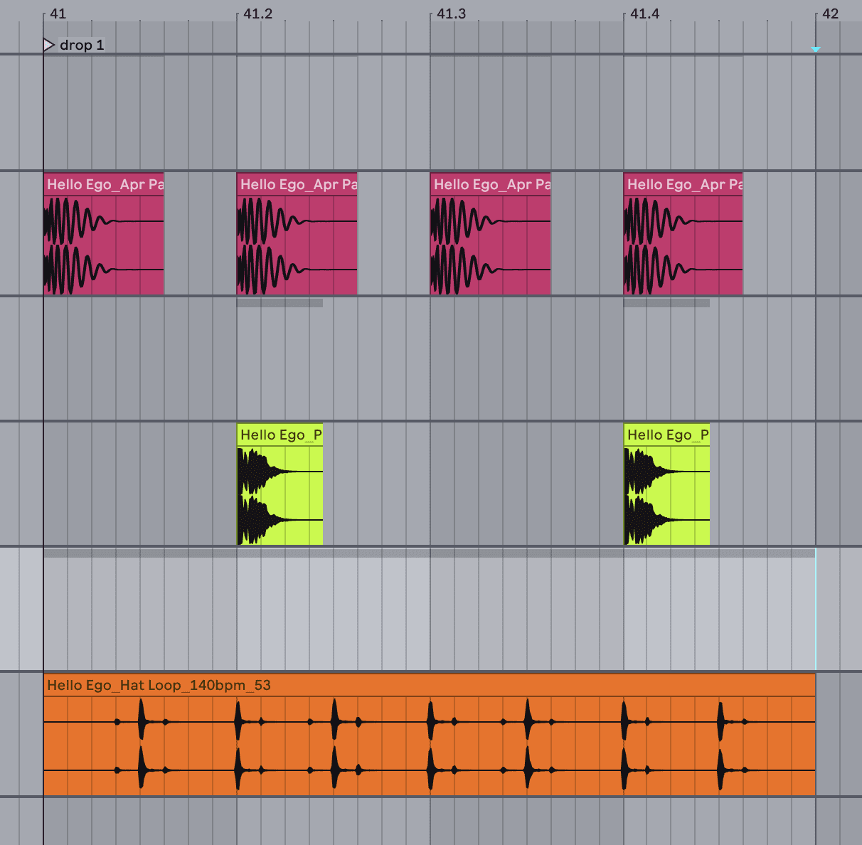 BasicBeatLayout A screenshot of a basic Kick, Snare and Hi-Hat arrangement in Ableton Live.