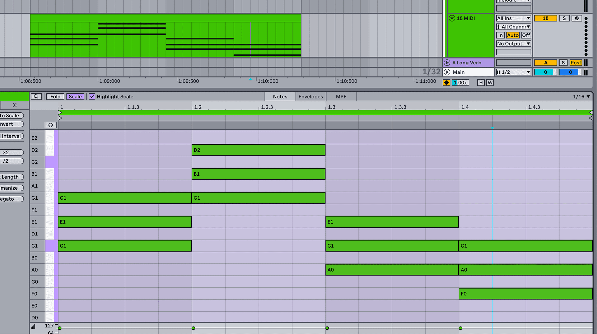 ChordProgression A screenshot of a simple chord progression in Ableton Live.
