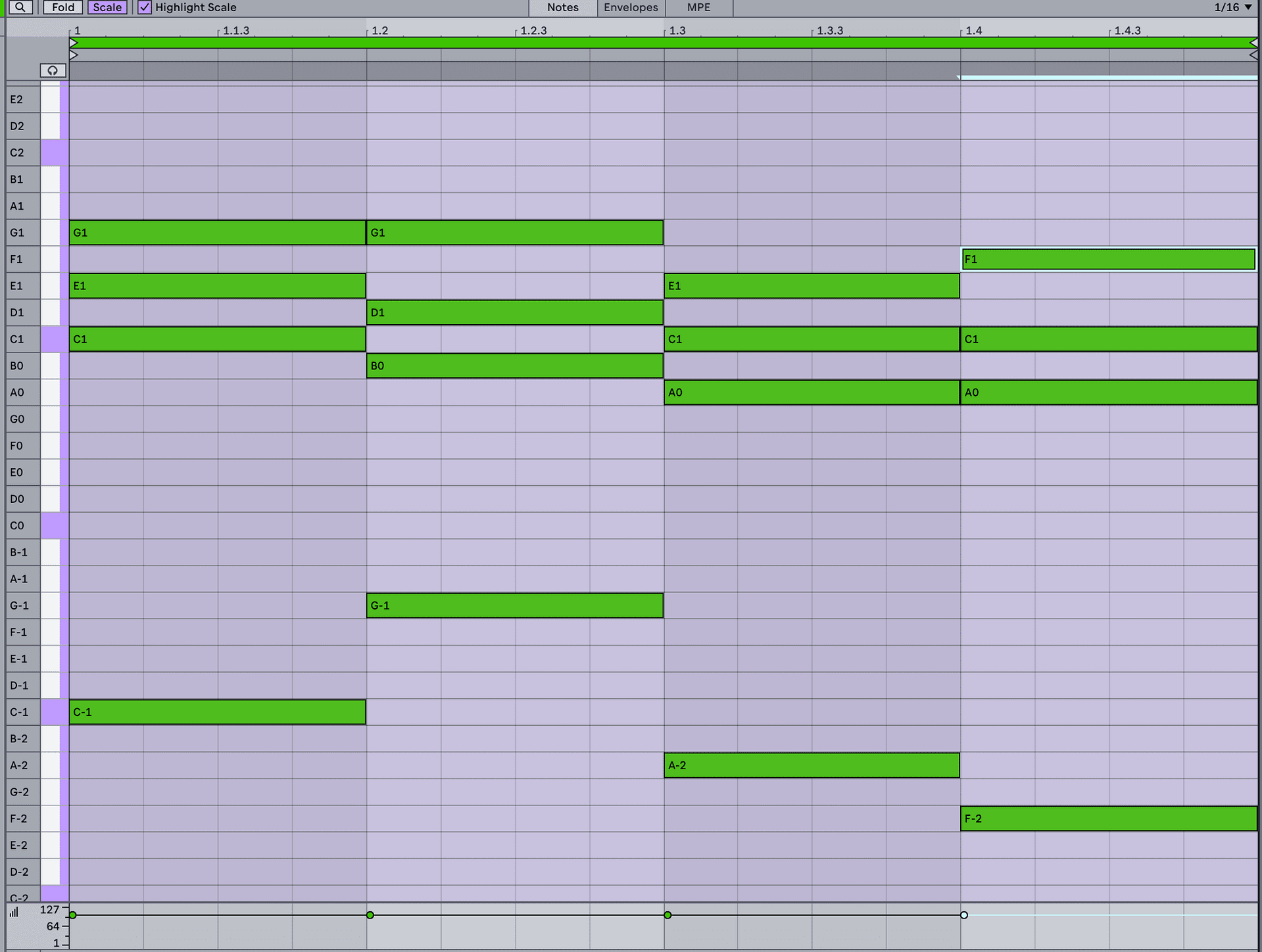 Bassline A screenshot of a simple Bassline in Ableton Live.
